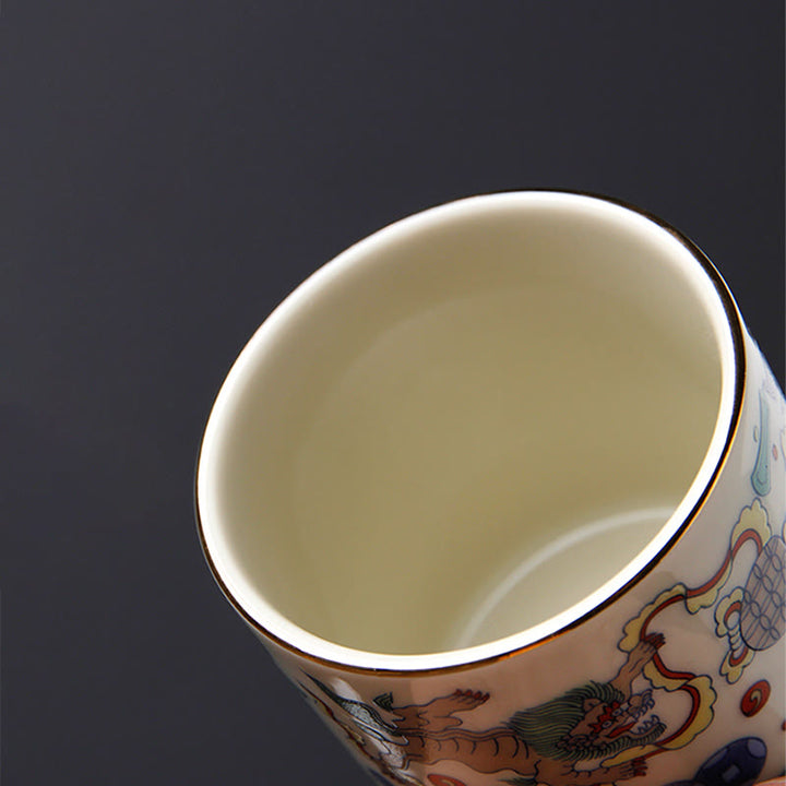 Buddha Stonesヴィンテージ 梅の花 松 竹 鳳凰 麒麟 獅子舞 陶器 ティーカップ ティーカップ
