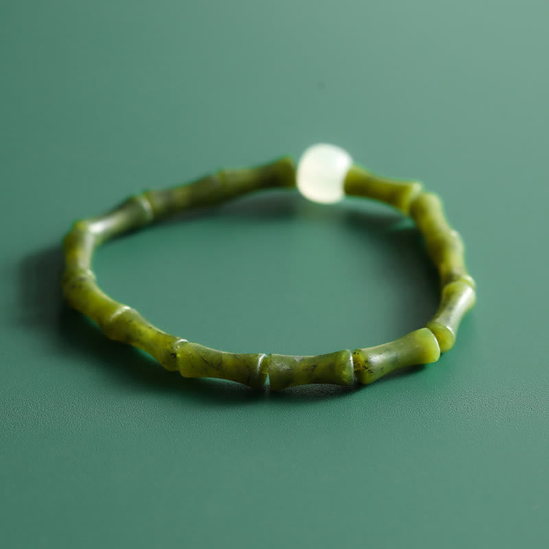 Buddha Stones緑竹翡翠模様 幸運の豊かさのブレスレット