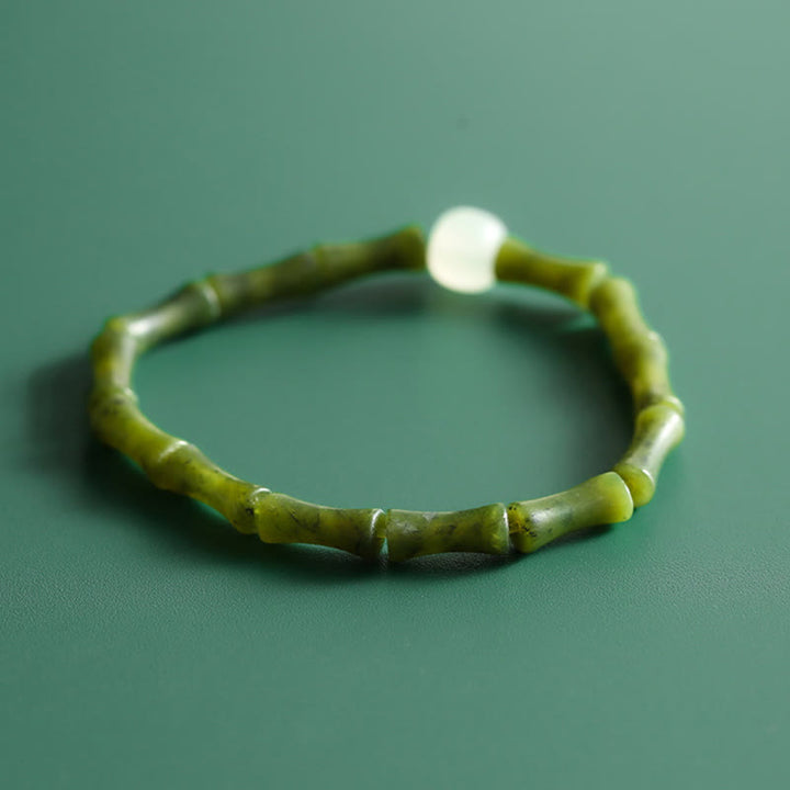 Buddha Stones緑竹翡翠模様 幸運の豊かさのブレスレット