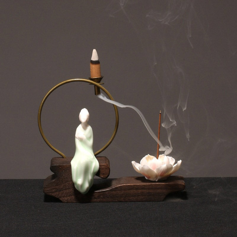 Buddha Stones陶器 蓮 癒し 瞑想 香炉 装飾