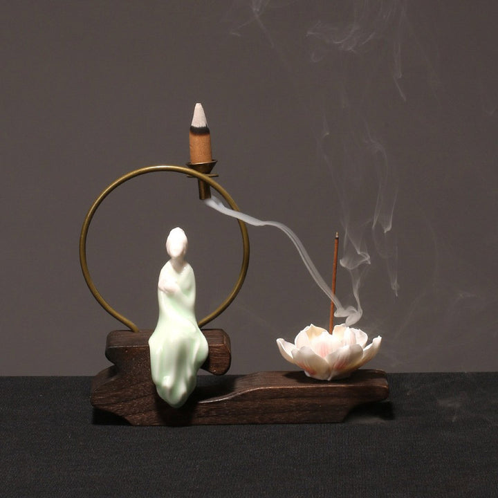 Buddha Stones陶器 蓮 癒し 瞑想 香炉 装飾