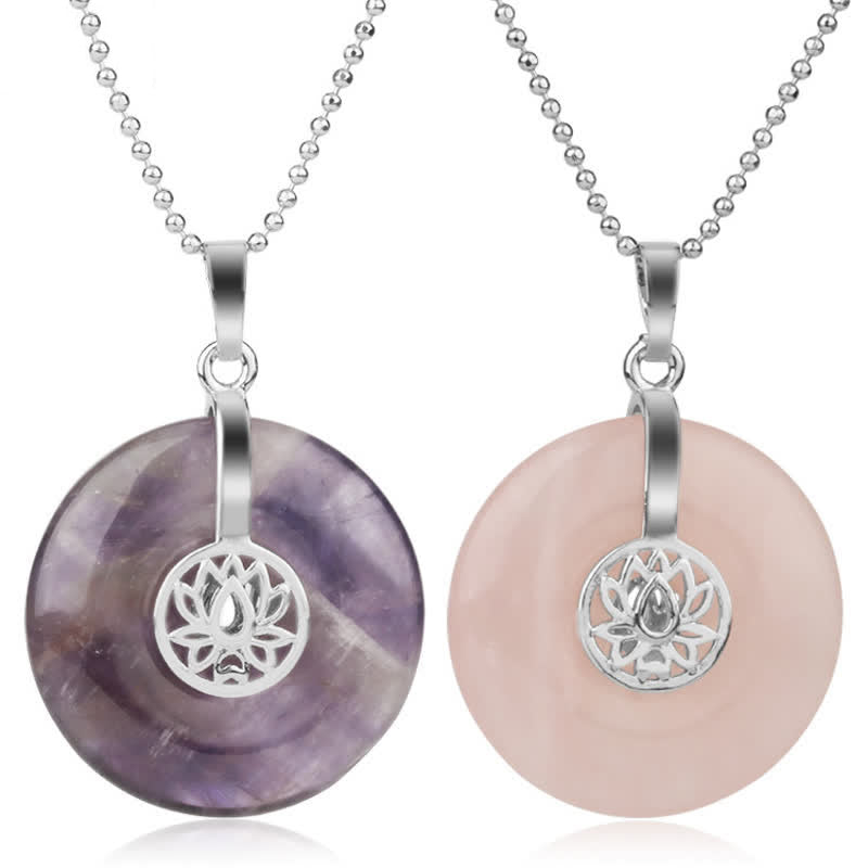 Buddha Stones各種クリスタルアメジストピンククリスタルロータスヒーリングネックレスペンダント - image 1