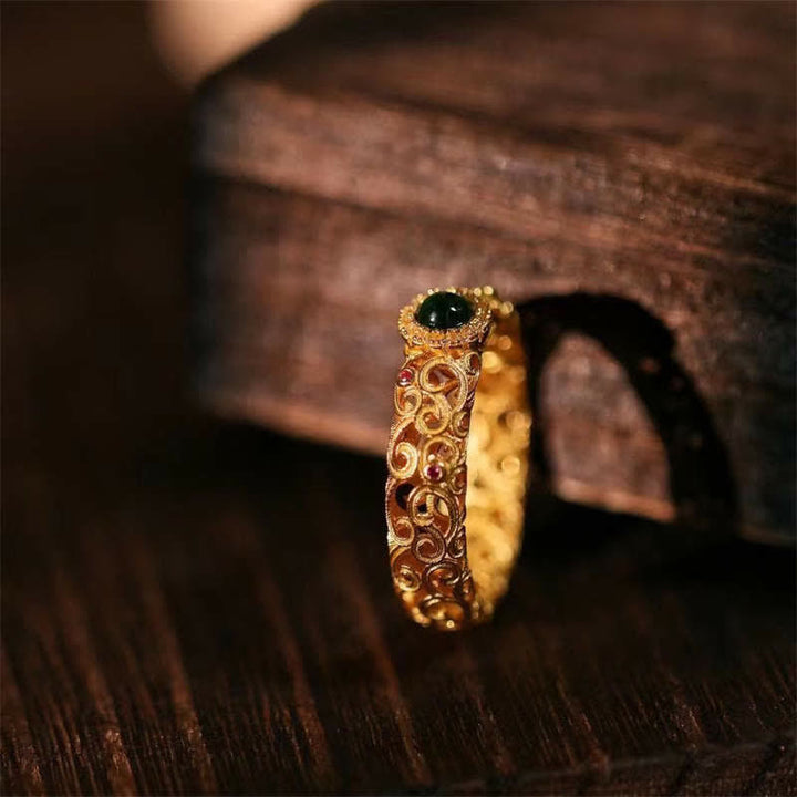 Buddha Stones925スターリングシルバー シアン翡翠 成功の幸運リング - image 5