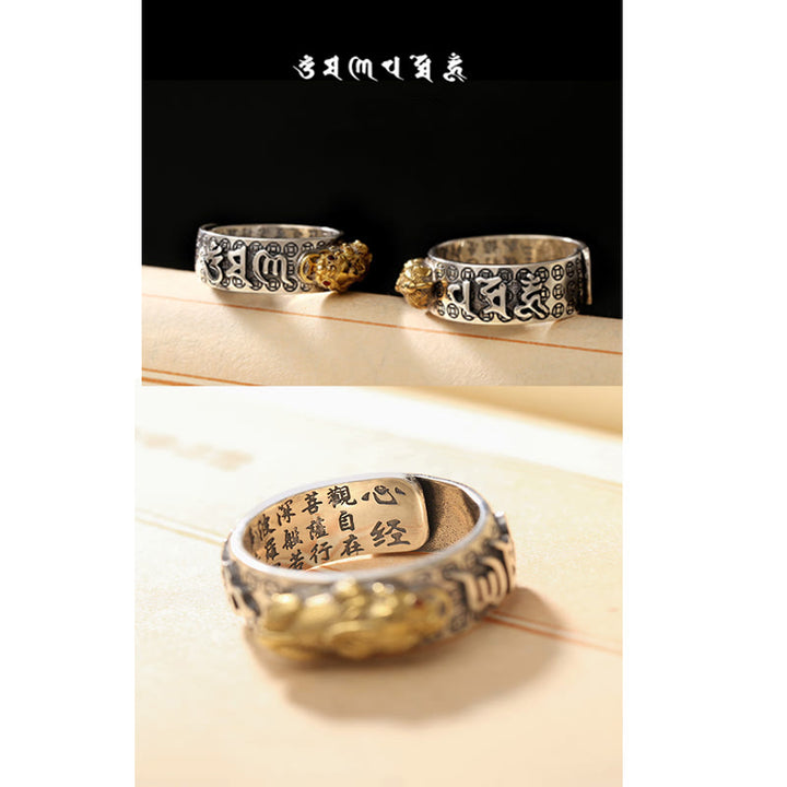 Buddha Stonesチベット 990 スターリングシルバーオーム・マニ・パドメ・フムドルジェ ヴァジュラ 般若心経 彫刻 富の指輪