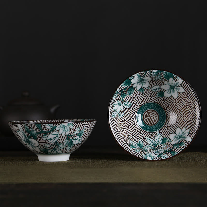 Buddha Stones、花、フーキャラクター、山、蓮、桜、陶器のティーカップ、カンフーティーカップ