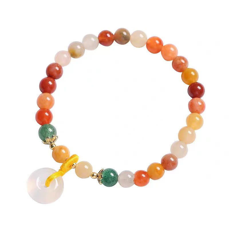 Buddha Stones14K ゴールドメッキ カラフル ゴールデン シルク 翡翠 平和バックル 富のブレスレット