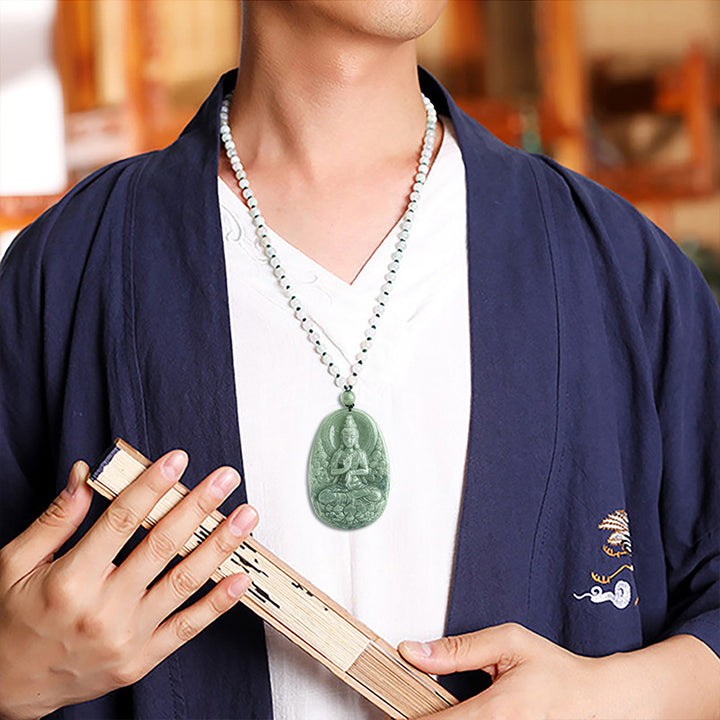 Buddha Stones天然翡翠 観音菩薩 お守り 富のネックレス ペンダント