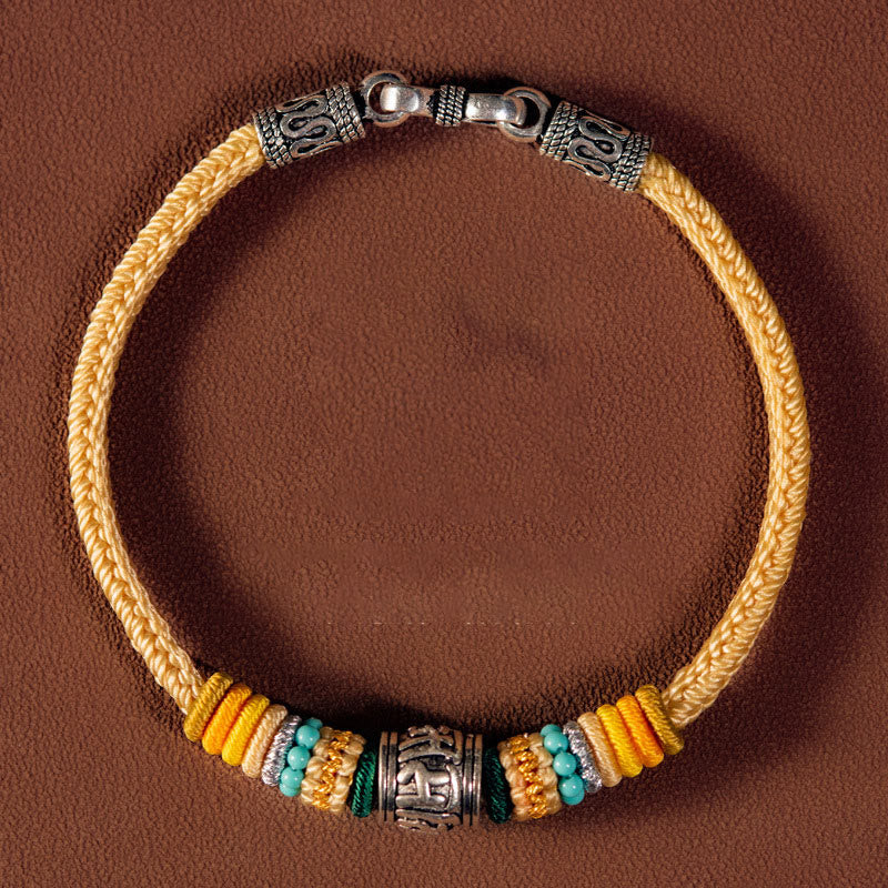 Buddha Stonesハンドメイド925スターリングシルバーチベットオーム・マニ・パドメ・フムピュリティ編みブレスレット - 黄色 - 体重範囲（90〜100 kg）の場合は19cm - image 0