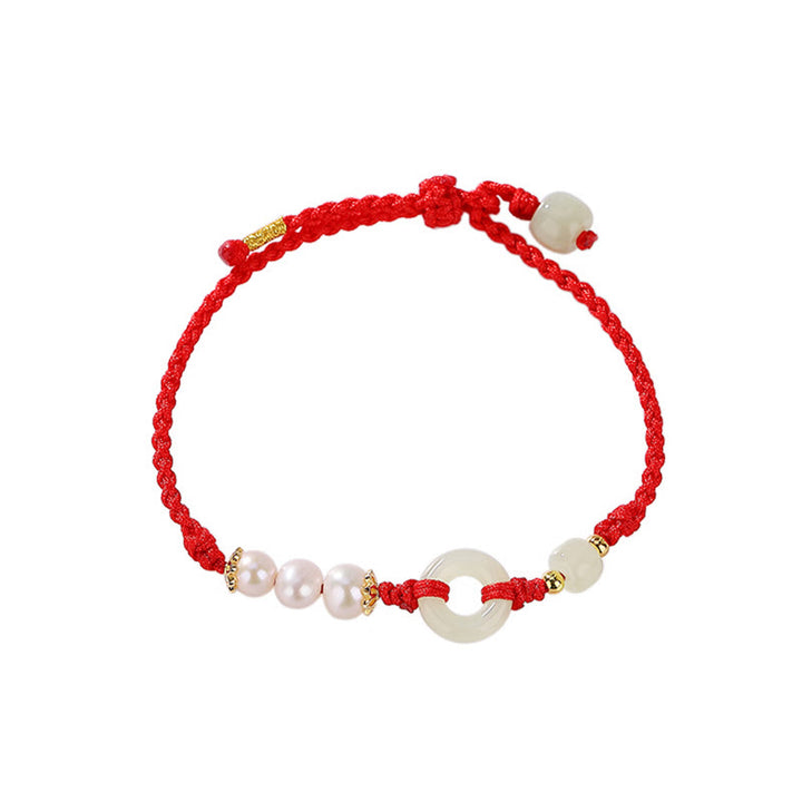 Buddha Stones 925スターリングシルバーメッキゴールド和田翡翠平和バックルパール幸運ブレスレット