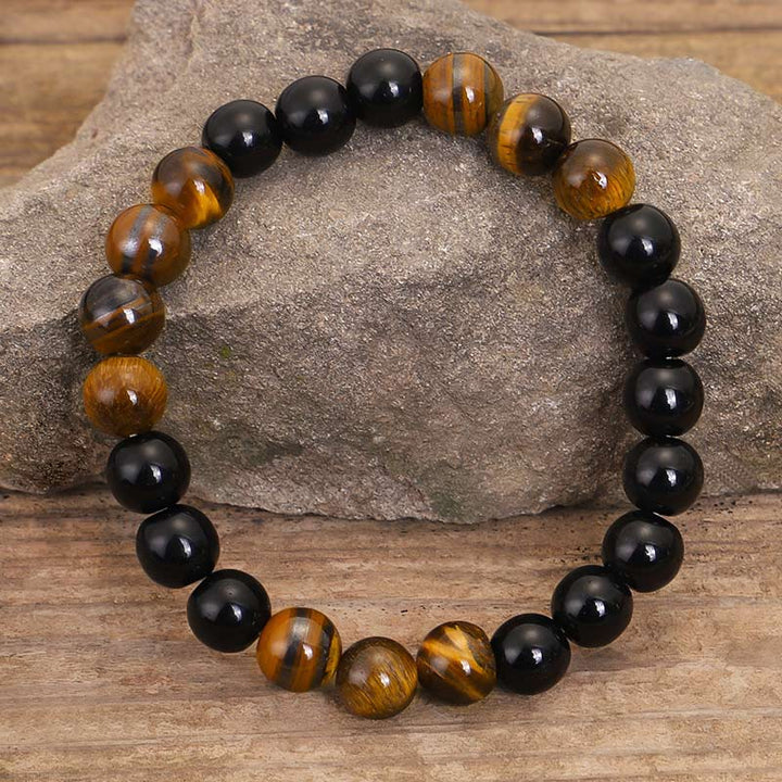 Buddha Stonesチベット黒オニキスタイガーアイ保護ネックレスMalaセット