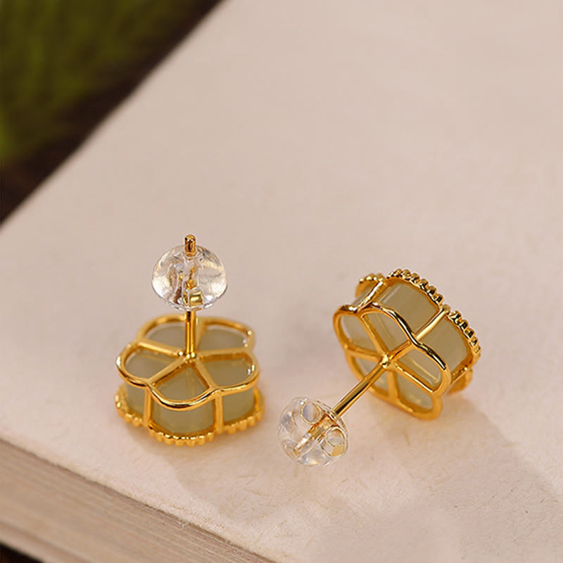 Buddha Stones925スターリングシルバー 和田翡翠 梅花 幸運のスタッドピアス