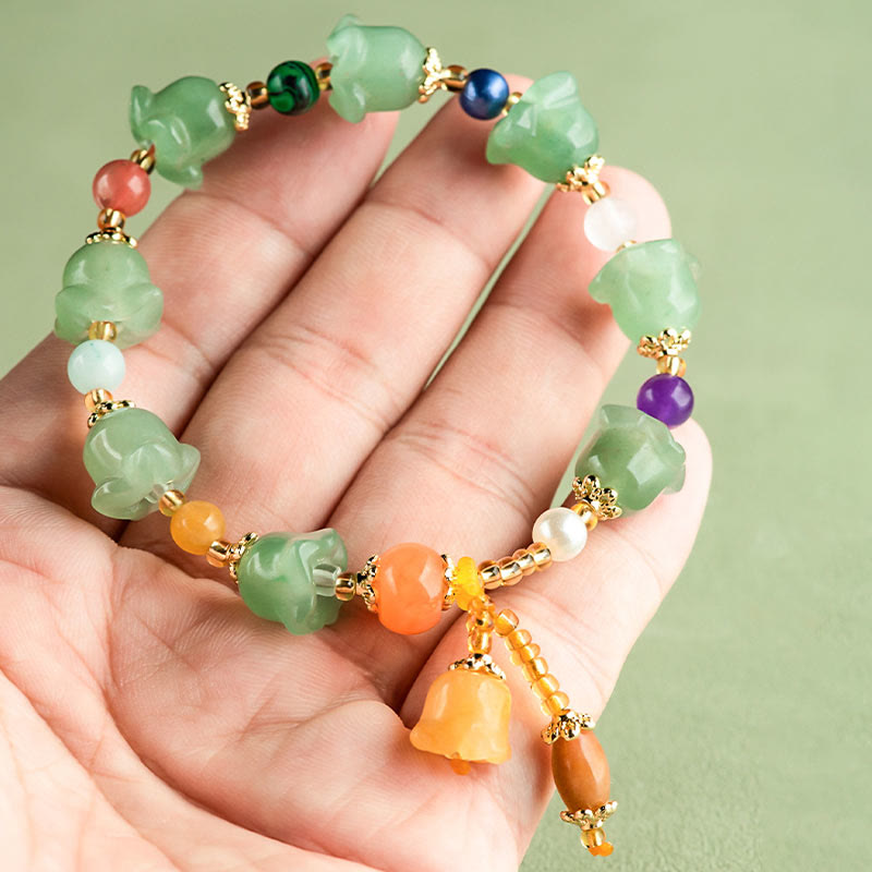 Buddha Stonesグリーンアベンチュリン マグノリアフラワー 幸運ブレスレット