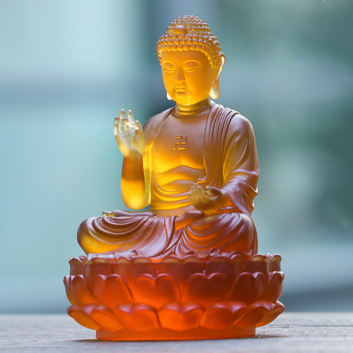 Buddha Stones手作り 釈迦牟尼仏 瑠璃水晶アート作品 慈悲の像 自宅 オフィス 供物 装飾