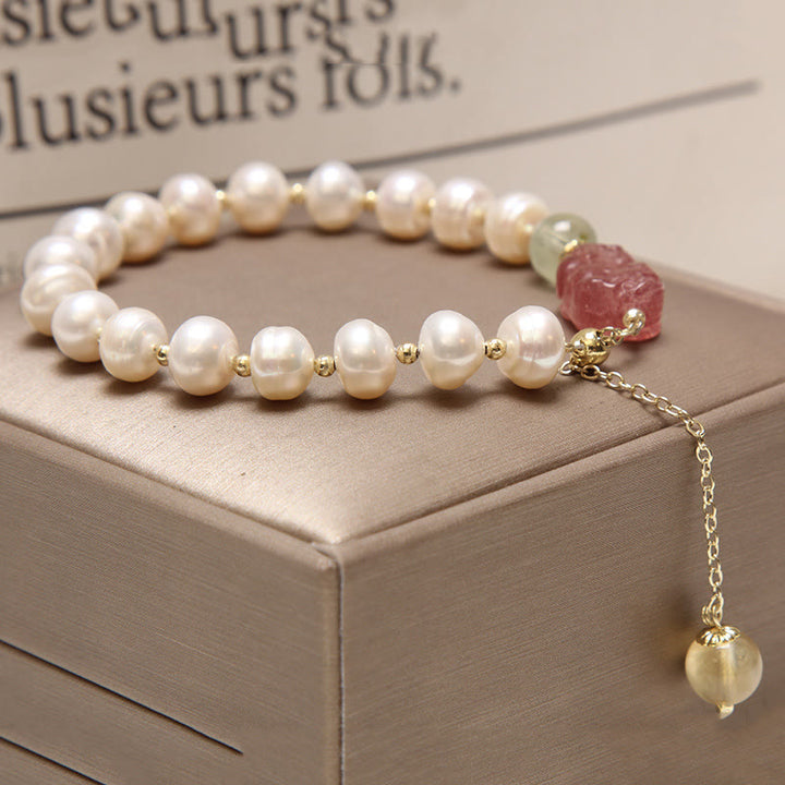 Buddha Stones天然真珠ストロベリークォーツ貔貅楽観チャームブレスレット