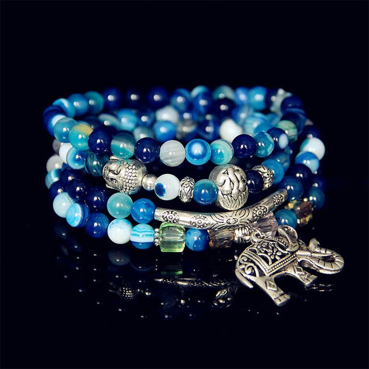 Buddha Stones 天然瑪瑙象仏希望ブレスレット - ブルーアゲート - image 0