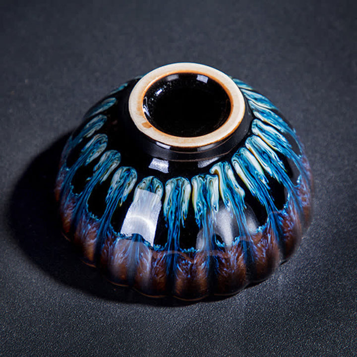 Buddha Stones蓮 金魚 縁起の良い龍 鳳凰 陶器 ティーカップ 象嵌 ティーカップ 130ml
