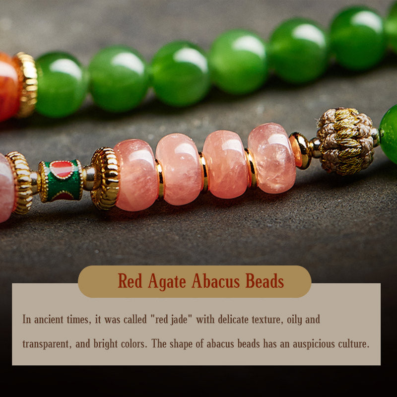 Buddha Stones108 個入りMalaシアン翡翠 赤瑪瑙 笑う仏陀 幸運のブレスレット