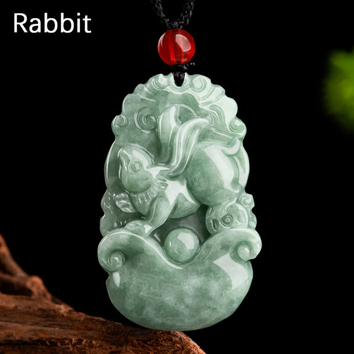 Buddha Stones天然グリーン翡翠 12星座 幸運 繁栄 ネックレス ペンダント - うさぎ - image 13