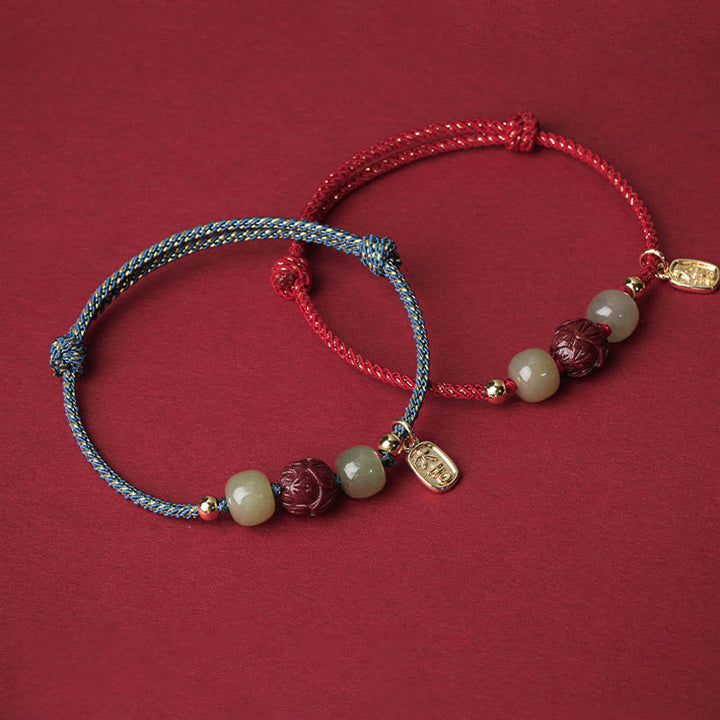 Buddha Stones14K ゴールドメッキ 和田翡翠 辰砂 蓮華 幸運 手作り ロープブレスレット - image 10