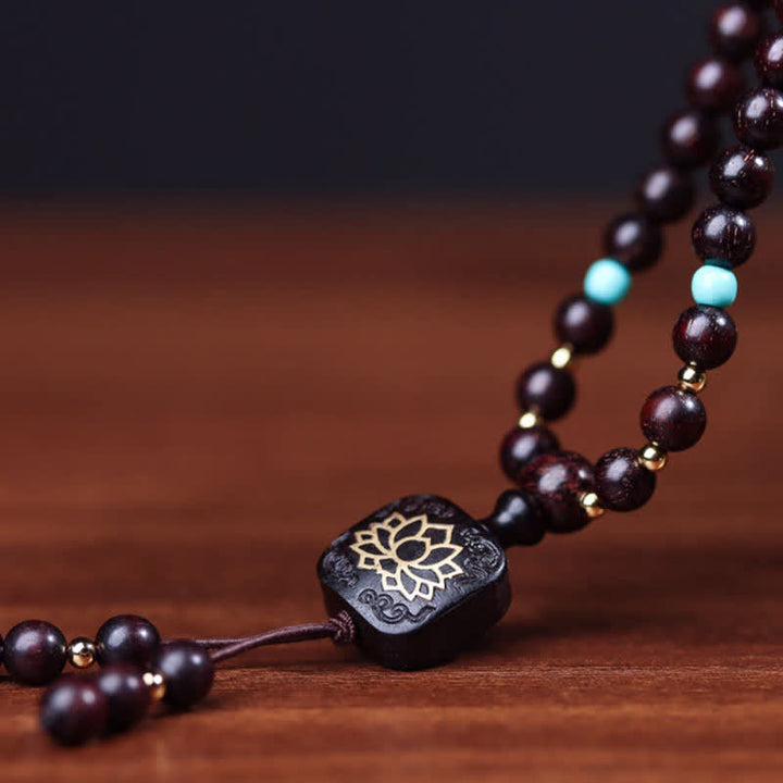 Buddha Stones 108Malaチベット小葉紅檀蓮華バランスブレスレット