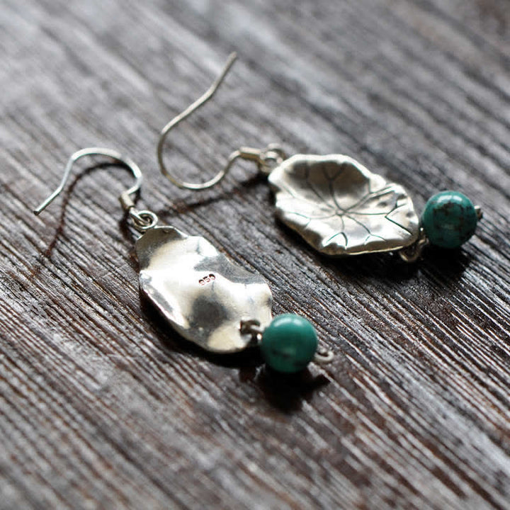 Buddha Stones925スターリングシルバー ターコイズ 蓮の葉 プロテクション ドロップ ダングル イヤリング - image 9