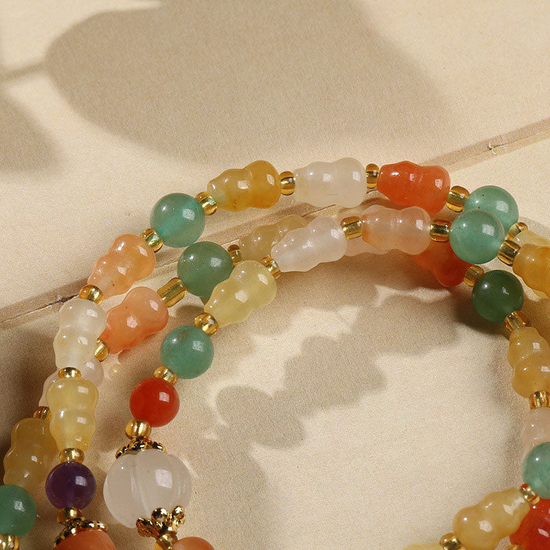 Buddha Stonesの黄金シルク翡翠ひょうたん富のブレスレット