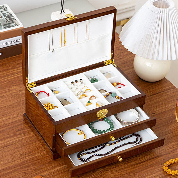 Buddha Stonesレトロ木製ジュエリーボックス3層ジュエリー収納ボックス