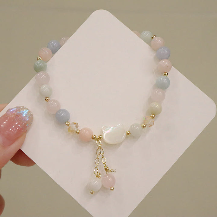 Buddha Stones天然ストロベリークォーツ モルガナイト シャコガイ 猫の愛のブレスレット - image 5