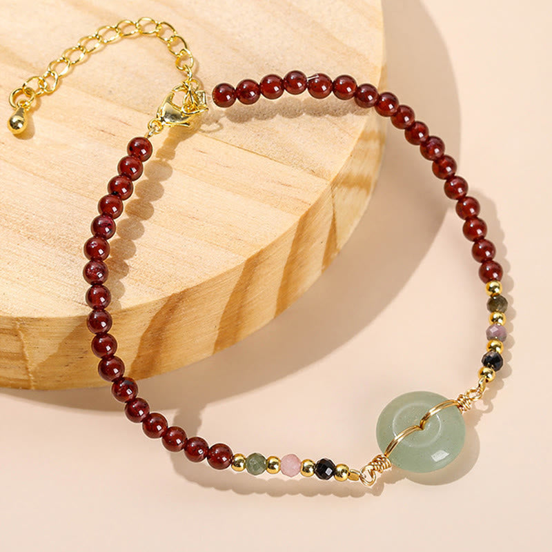 Buddha Stones天然ガーネットピースバックルビーズカームブレスレット