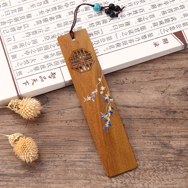 Buddha Stones4個 四季 梅 蘭 竹 菊 京劇マスク 木製ブックマーク ギフトボックス付き