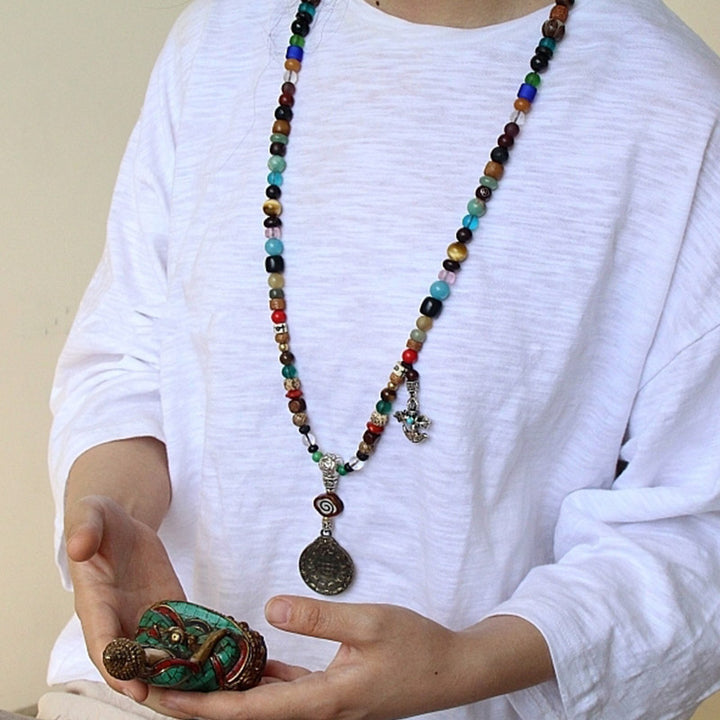 チベットのBuddha Stones108個のMala、九宮八卦菩提樹の実、ヤクの骨の金剛杵、調和のブレスレット