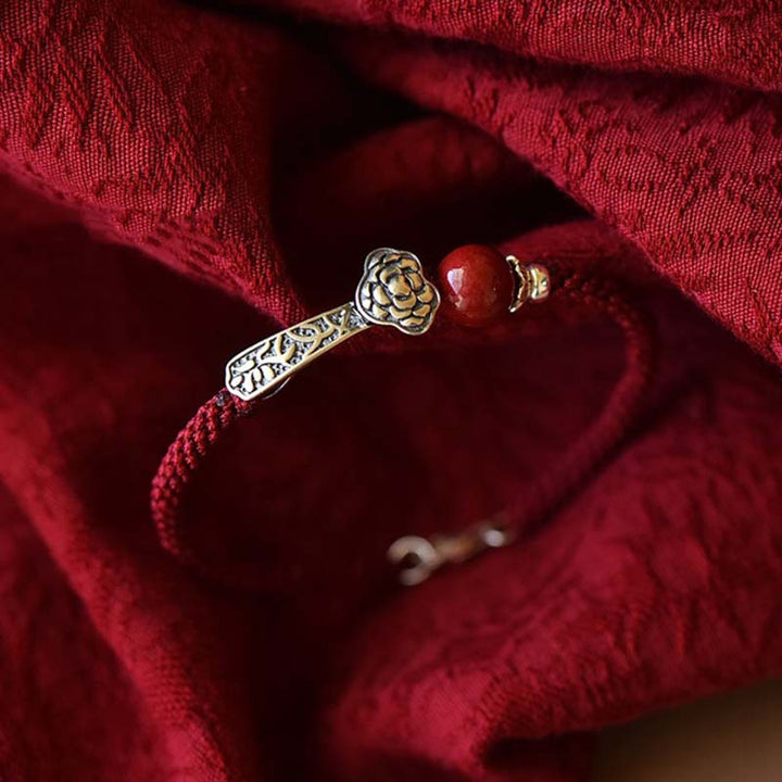 Buddha Stones925スターリングシルバー 辰砂 祝福ストリングブレスレット