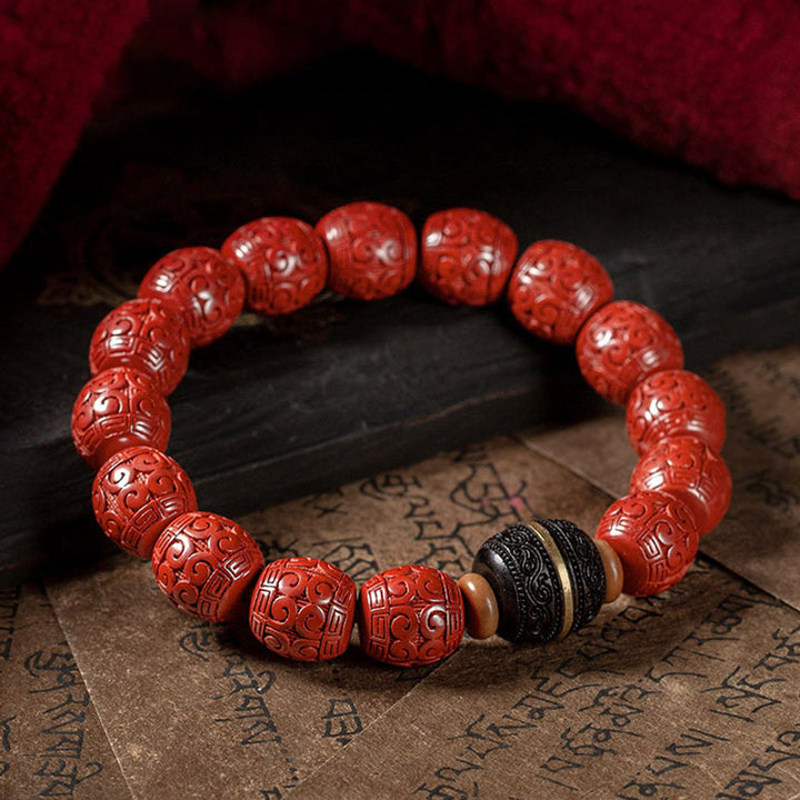 Buddha Stones天然辰砂黒檀の穏やかな祝福ブレスレット