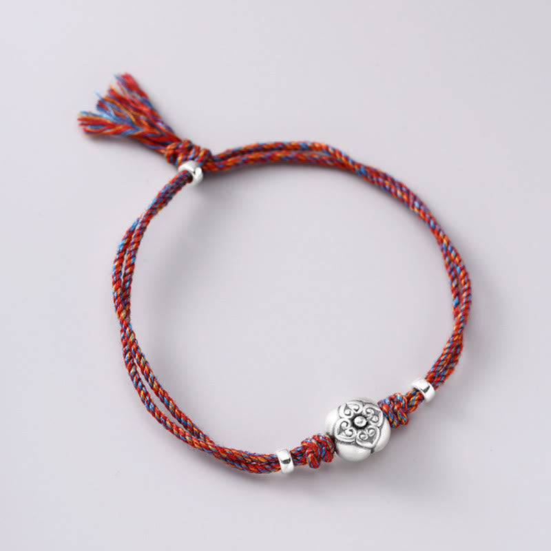 Buddha Stones999 スターリングシルバー 柿 幸運 マルチカラー 編み込みブレスレット