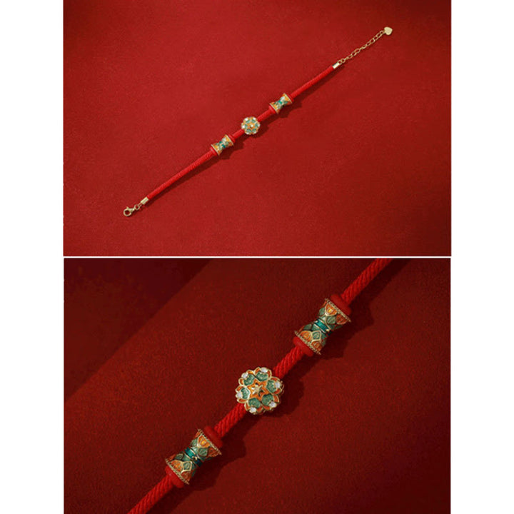 Buddha Stones敦煌 925 スターリングシルバー 蓮鼓 新たな始まり 赤いロープブレスレット