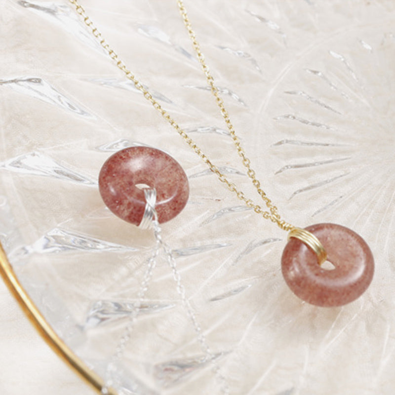 Buddha Stones925スターリングシルバー ストロベリークォーツ ヒーリングポジティブネックレス