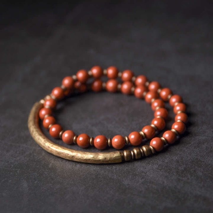 Buddha Stonesレッドジャスパー モスアゲート ブラックオブシディアン クリスタル 銅 平和 カップル ブレスレット