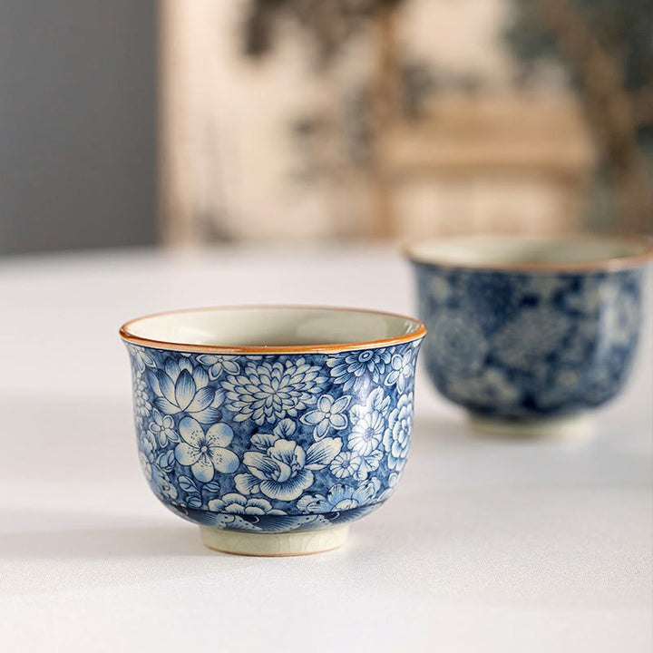 Buddha Stonesヴィンテージ 蓮 牡丹 梅 菊 陶器 ティーカップ ティーカップ