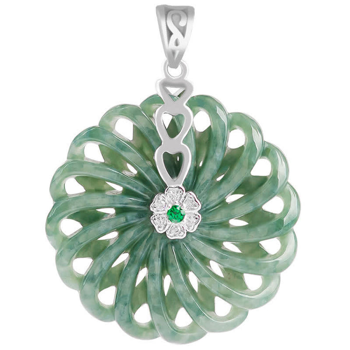 Buddha Stones925スターリングシルバー 天然ラウンド翡翠 ピースバックル 豊穣のネックレスペンダント