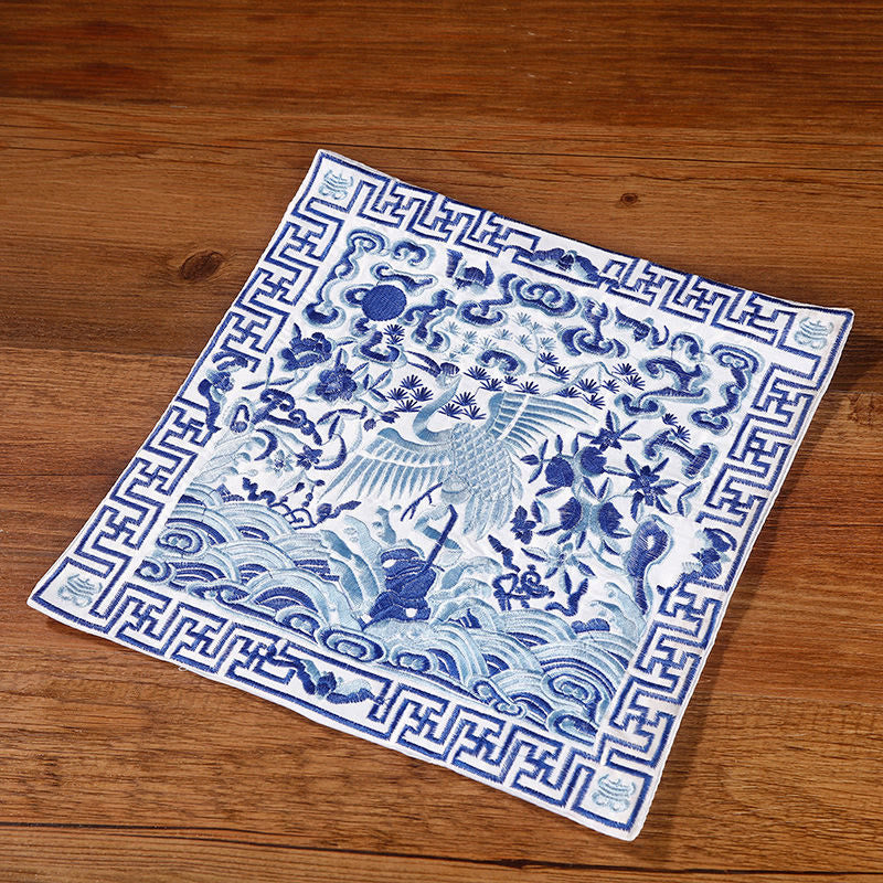 Buddha Stones鳳凰 龍 麒麟 刺繍 カップマットパッド ティーカップコースター スクエア カンフーティーマット