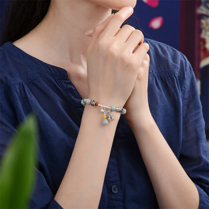 Buddha Stones 925スターリングシルバー 天然翡翠琥珀 貔貅ポニー 成功のブレスレット
