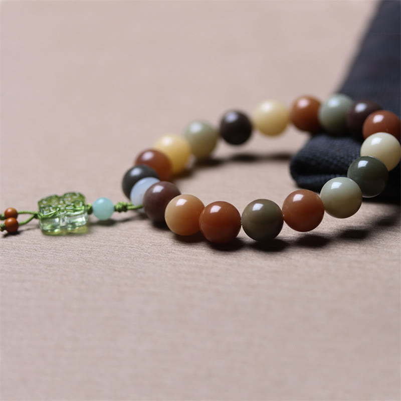 Buddha Stones天然 マルチカラー グラデーション 菩提樹 瑠璃ガラス チャーム 平和ブレスレット